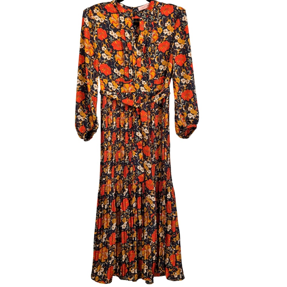 Traffic People Floral Paisley Pleated Midi Dress Boho Chic Retro Workwear Sz L